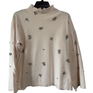 Chico's Embellished Statement Sleeve Sweater Rhinestone Cream Flare Sleeve Top
